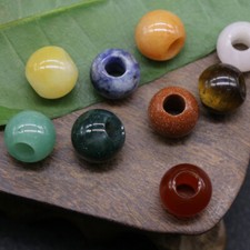 50pcs 12mm Mixed Natural Stone Round Shape Big Hole-5mm Loose Beads for Bracelet