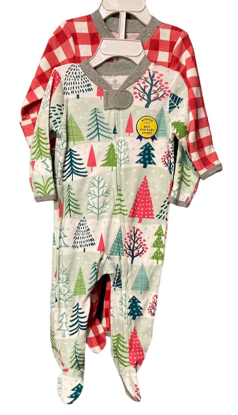 Honest Baby Clothing Zip Up Christmas Footie Pajamas Double Set