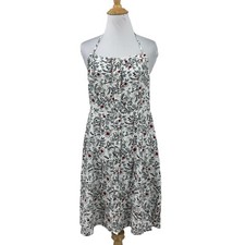 Loft Dress Womens XS Extra Small White Floral Linen Blend Halter Button Up Beach