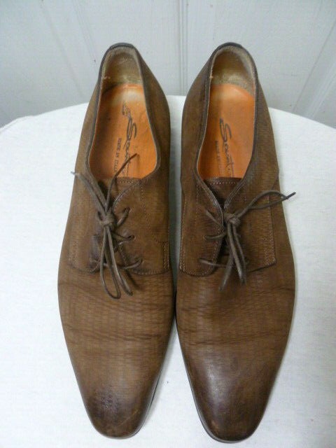 SAOLA SCARPE ELEGANTI DERBY SANTONI UOMO PELLE MARRONE INVECCHIATO MISURA 61 2