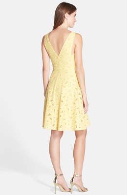 maggy london yellow lace dress Maggy London Women's Cap Sleeve Yellow Midi Lace Dress with Back V-Neck Sz10 Dd1