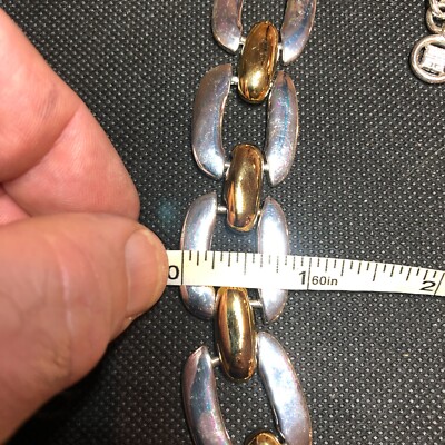 GIVENCHY SILVER & GOLD 1970'S MODERNIST CHUNKY LINK LOGO NECKLACE