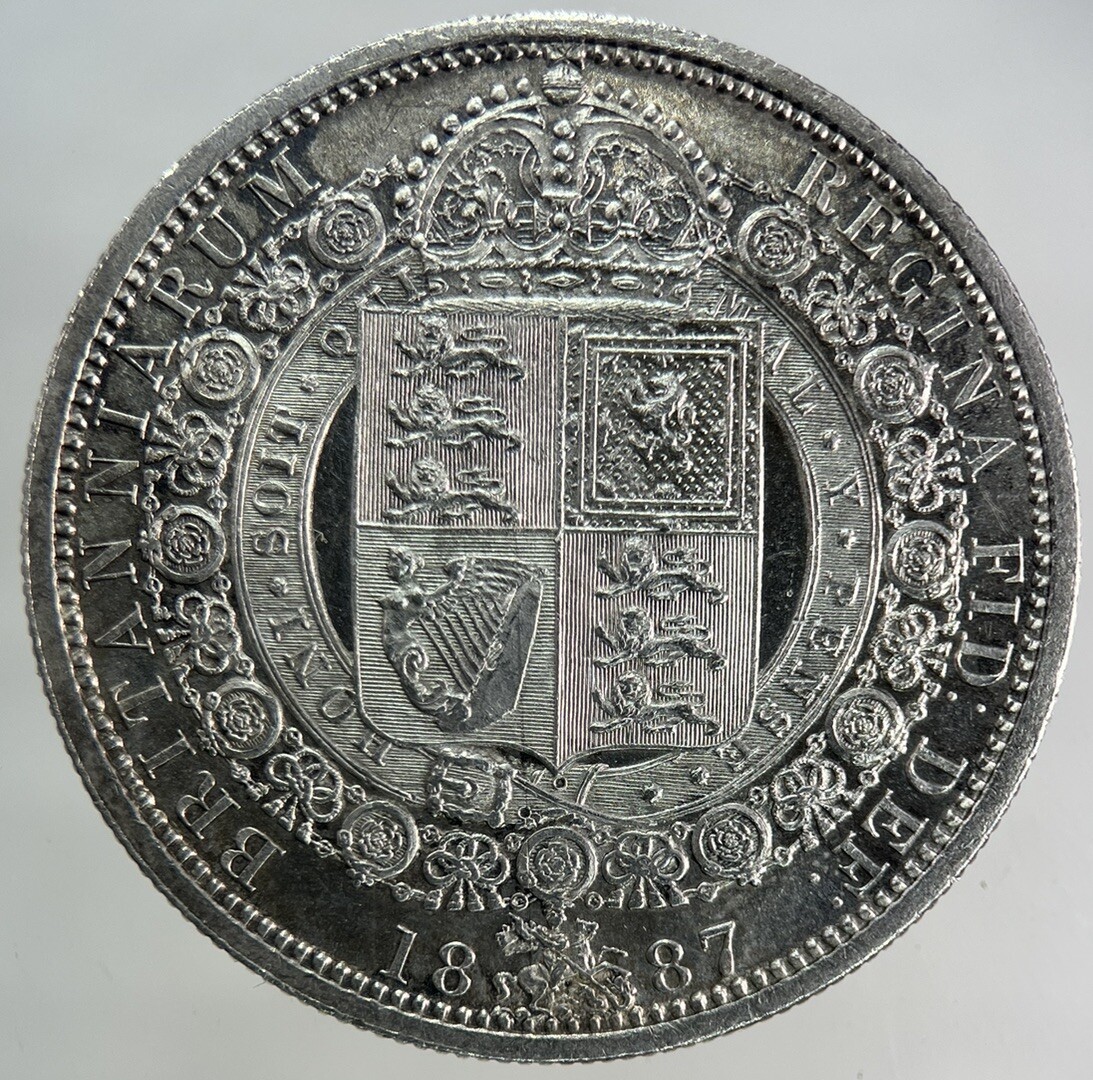 1887 Victoria Half-Crown Silver Coin in Very Fine Condition