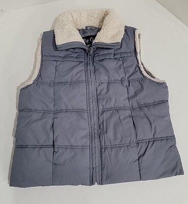 Big Chill Grey Sherpa Trimmed Puffer Vest Size Juniors Large