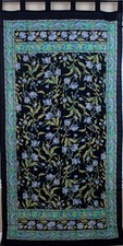 Handmade French Floral Tab Curtain 100 Cotton Drape Door Panel Black Blue