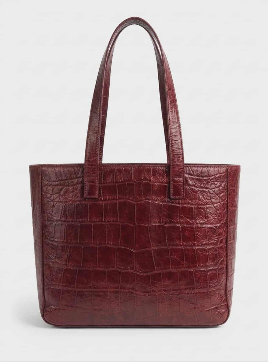 Luxury Crocodile Embossed Leather Tote Bag - Elegant Maroon Shoulder Bag
