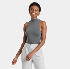 a New Day Women's Gray Seamless Mock Turtle Neck Bodysuit Size S