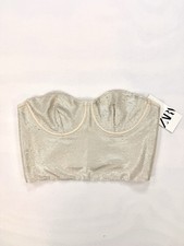 Zara Sequin Corset Bustier Top Champagne Gold NWT Size L Strapless Metallic