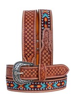 Affilare Western Leather Beaded Belt Tooled Leather Beaded Belt For Men and