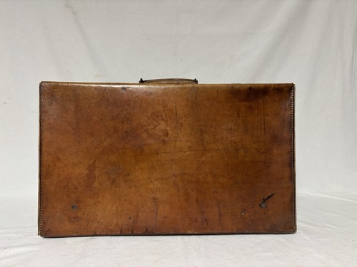 Antique English Leather Suitcase English Lever - Picture 11 of 22