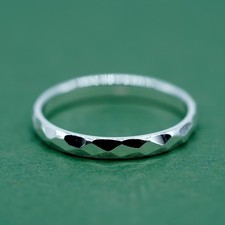 Sterling Silver Minimalist Faceted/Hammered Ring, Minimalist Diamond Cut
