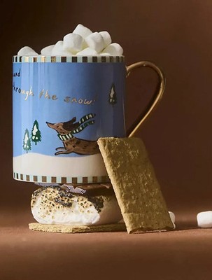Anthropologie Caroline Holiday Creature Comforts Mug Dog Dachshund Christmas New