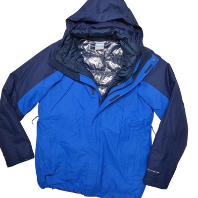 Columbia Omni-Tech 3-in-1 Jacket Mens Medium Blue Full Zip Hooded Ski Snow