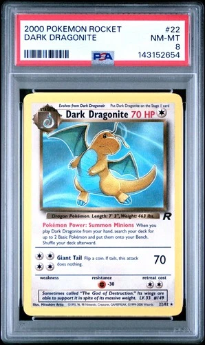 2000 POKEMON ROCKET #22 DARK DRAGONITE PSA 8