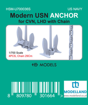 HS Model Modern USN Anker für CVN/LHD mit Kette 1/700 4 Stück 29 cm HSM-U700036S