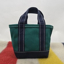 70/80s LL Bean Boat and Tote Mini Canvas Tote Bag Navy Blue/Teal Green Rare