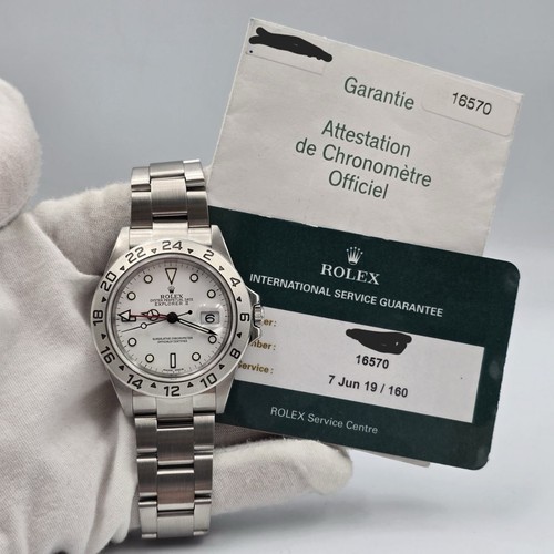 2005 PAPERS Rolex Explorer II 16570 Stainless Steel White Dial 40mm Watch