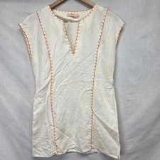 Tory Burch Tunic Dress Size XS Cream Orange Embroidered Blanket Stitch Caftan