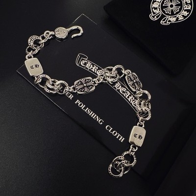 Chrome Hearts Silver Chain Bracelet with Cross Shape and Gothic Theme