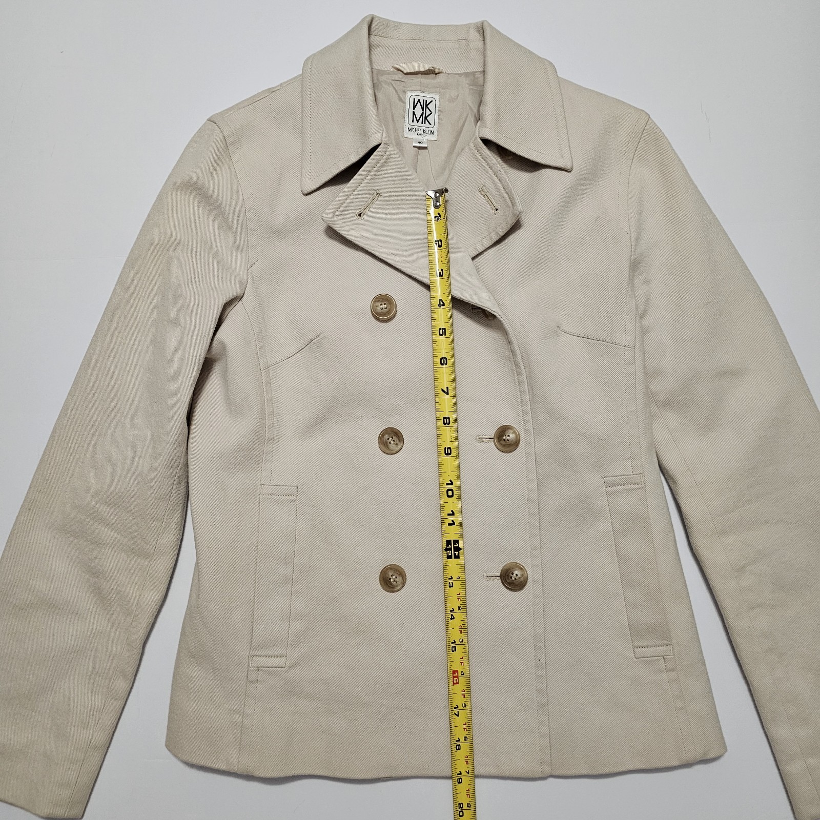 Michel Klein Paris Double Breasted Wool Blend Peacoat Coat Medium Beige