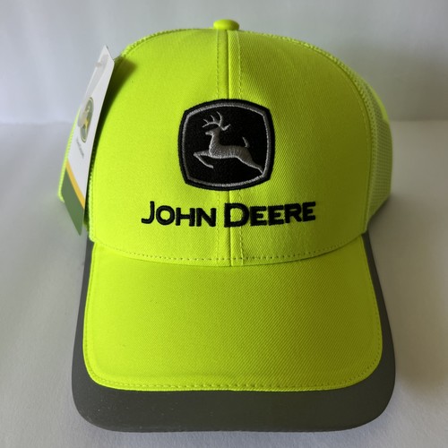 John Deere Hat Cap Snap Back Neon Green Mesh Trucker Reflective Mens One Size - Afbeelding 2 van 7