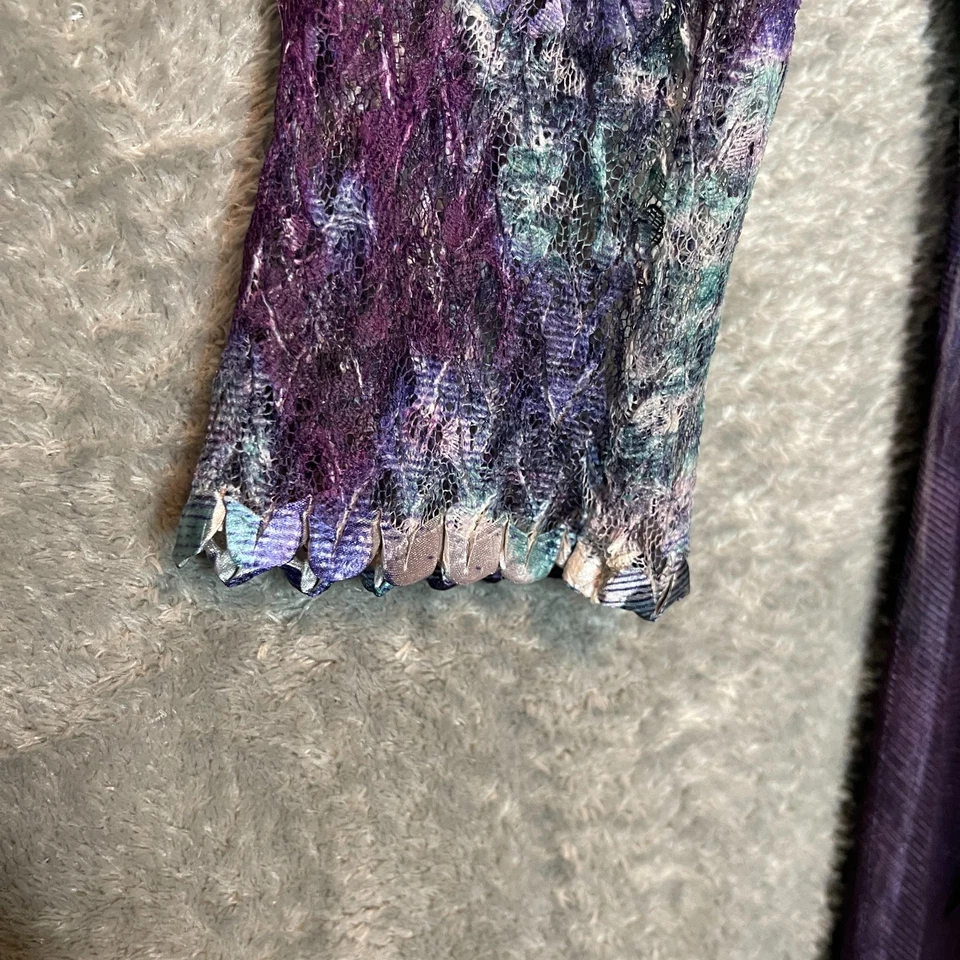 Women Fairy Boho Mixed Media Crinkle Sheer Watercolor Colorful Midi Dress S - Image 4 of 4