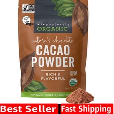Organic Cacao Powder, Unsweetened, 8 oz 227 g Rich Dark Chocolate Flavor, P...