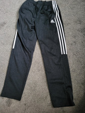 Youth Adidas Blackish Gray / White Stripe Running Track Pants Size L 14-16
