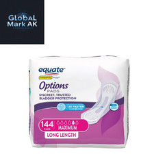 Equate Options Incontinence Pads for Women, Maximum, Long, 144 Count