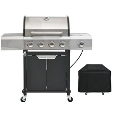 Stainless Steel Gas Grill with 4 Burners, Side Burner & Cover, Large Cooking