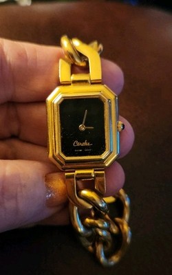 Vtg Carolee ladies quartz watch gold-tone octagonal case & Chain Bracelet New Ba