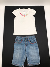 Gymboree 2 pc. Girls Embroidery Jean Shorts White top Size 5-6