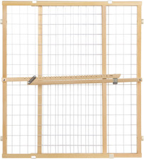 - Extra-Wide Wire Mesh Wooden Baby Gate: Pressure Mounted Baby Gate for Doorways