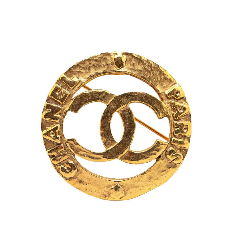 Chanel Vintage Coco Mark Round Brooch Gold Plated 28mm 632535