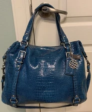 COACH 13586 ALEXANDRA TEAL EMBOSSED CROCODILE LEATHER LG SHOULDER BAG NEW $598