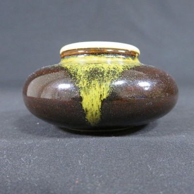 Oumi Tea Container Toroku Hiwatari Tea Utensils Brown & Yellow Handmade Japanese