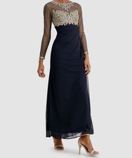 XSCAPE Women's Blue Embellished Illusion-Bodice Ruched Dress Petite Size 10P