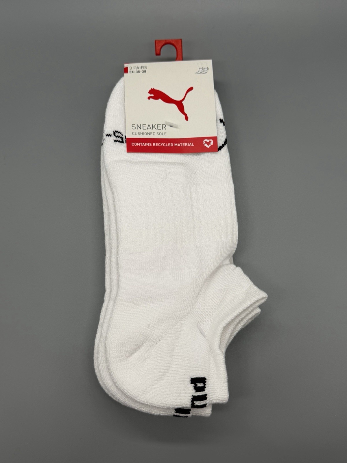 Puma Unisex Weiß Sneakersocken "Puma Cushioned Sneaker 3P", Damen, Gr. 35-38, (3X ), Baumwollmischung, Bedruckt, Unifarben, Elastisch, Socken S... - Bild 2