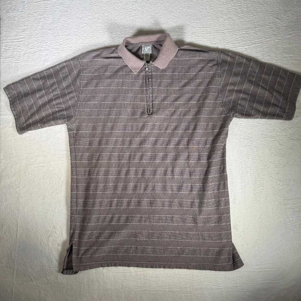 Винтажный поле Gear гольф мужской Polo 1/4 молнии короткие рукава коричневый XLT сделано в США - Изображение 2 из 4
