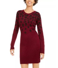 BCX Womens Cheetah Sweater Dress, burgundy, M
