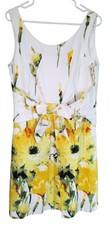 New Directions Dress Floral Watercolor Print A Line Sleeveless Yellow Womens Med