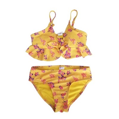 Sugar & Jade Girl's Standard Teen  2Pc Swimsuit Yellow Pink Floral, Sz M (10)