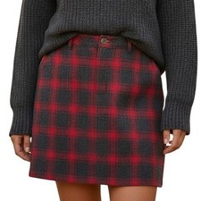 EDDIE BAUER Vintage Charcoal Gray  Red Gingham Plaid Mini Skirt EUC Size 8