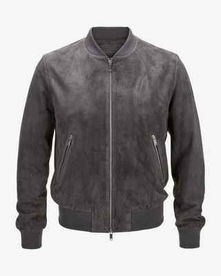 Dark Gray Bomber Flight Suede Leather Jacket For Men