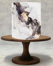 Torta commestibile in marmo grigio nero oro - decorazione compleanno matrimonio.098