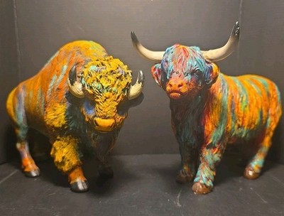 Hobby Lobby Highland Cow And Buffalo Figurines Multicolored Decor See Descript.