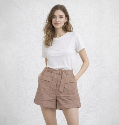 Mexx High-Waisted Belted Lightweight PeachRose Cargo Shorts Utility Pockets,Sz S