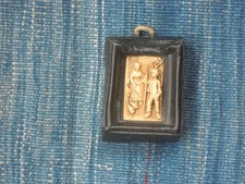 Wandbild Wachs "Abschied von Zuhause": Relief Mutter und Sohn, Gänse Wanderstab