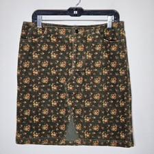 Vintage Ralph Ralph Lauren Women Corduroy Skirt Green Floral Size 10