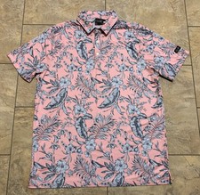 Sunday Swagger Men s Large Polo Shirt Pink/Peach Blue Floral Tropical AOP Golf